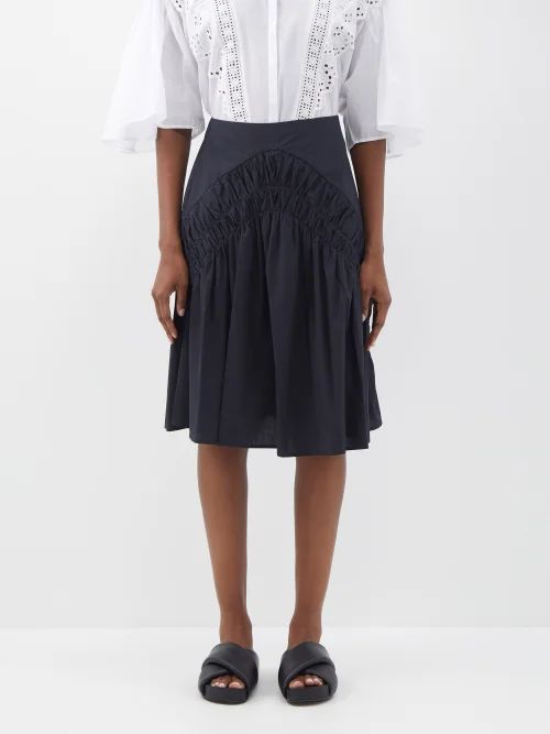 Mare Gathered Cotton-poplin Midi Skirt - Womens - Black
