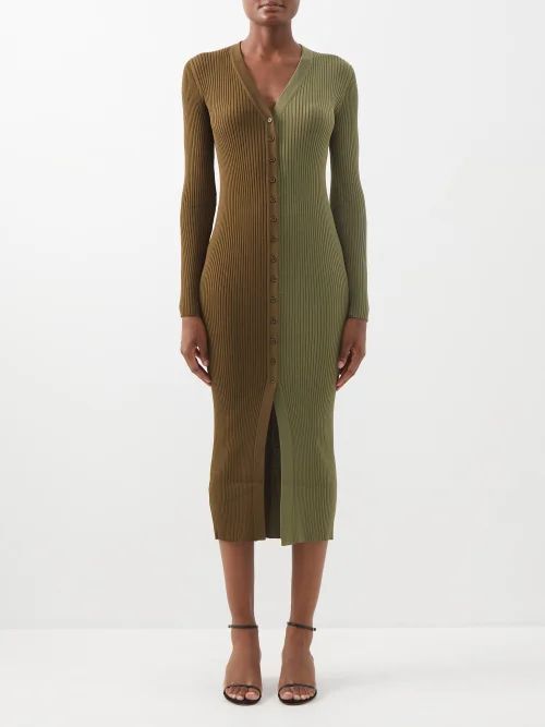 Shoko Two-tone Ribbed-knit Jersey Midi Dress - Womens - Green Multi