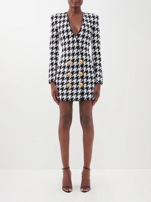 Double-breasted Houndstooth-knit Blazer Dress - Womens - Black White