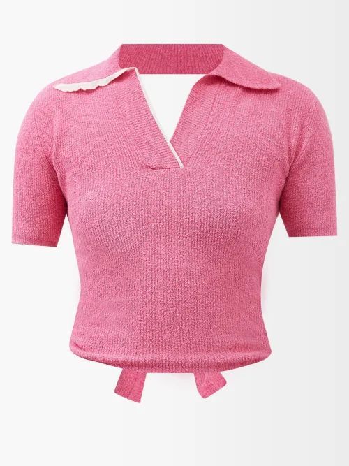Bagnu Open-back Cotton-blend Terry Polo Shirt - Womens - Pink