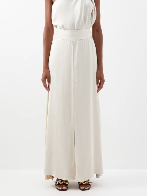 Palmer//harding - Front-slit Satin Maxi Skirt - Womens - Ivory