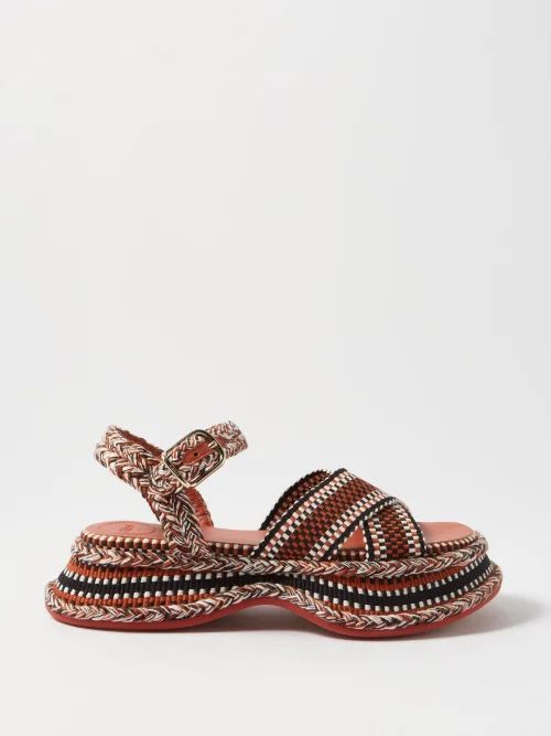 Meril Striped Cotton And Leather Sandals - Womens - Black Red Print