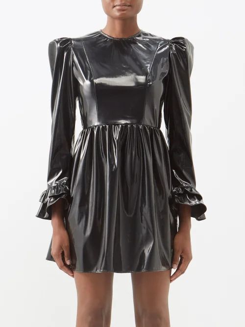 Puff-sleeve Pvc Mini Dress - Womens - Black