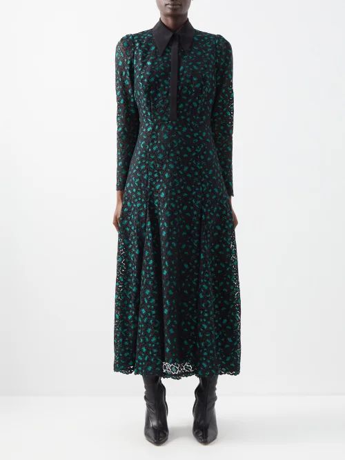 Hira Leopard-print Lace Maxi Dress - Womens - Green Black