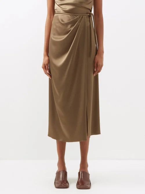 Lea Draped Satin Wrap Skirt - Womens - Khaki