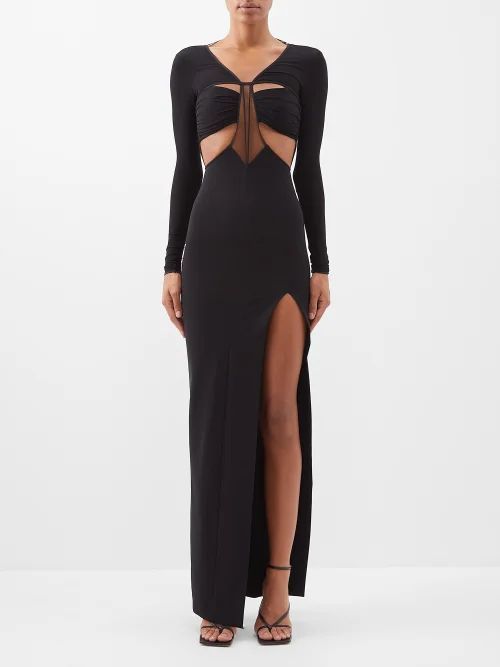 Slit-leg Cutout Jersey Maxi Dress - Womens - Black