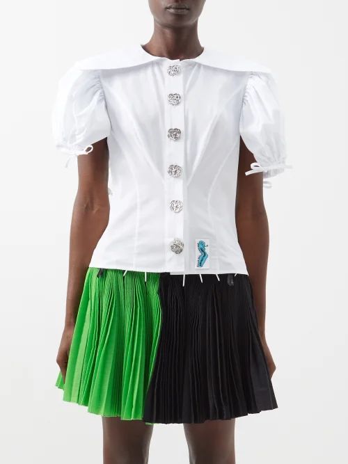Octo Puff-sleeve Cotton-poplin Shirt - Womens - White
