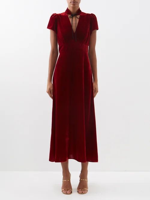 Jacquetta Velvet Midi Dress - Womens - Red