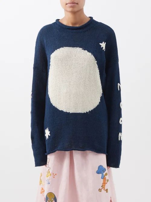 Twinsun Organic-cotton Sweater - Womens - Navy Print