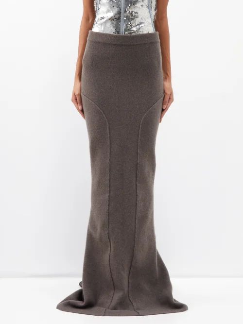 Al Panelled Cashmere-blend Fishtail Skirt - Womens - Beige