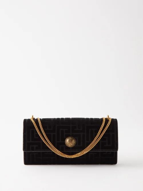 Coin-embellished Quilted-velvet Shoulder Bag - Womens - Black