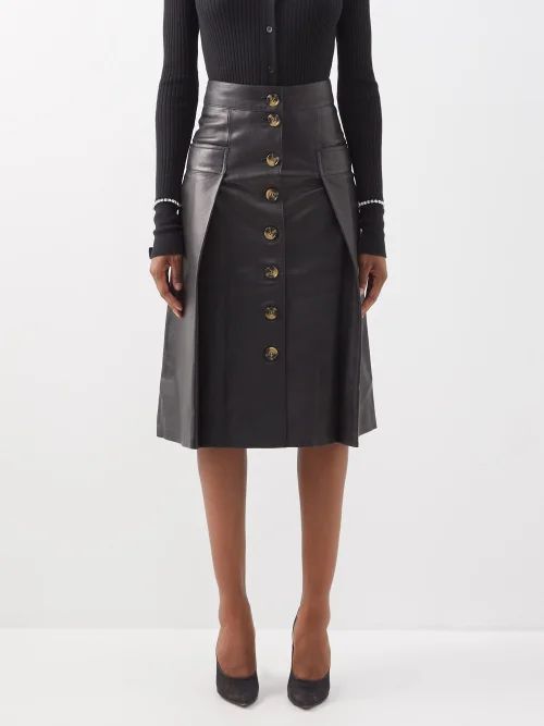 Betsy Side-pleat Leather Midi Skirt - Womens - Black