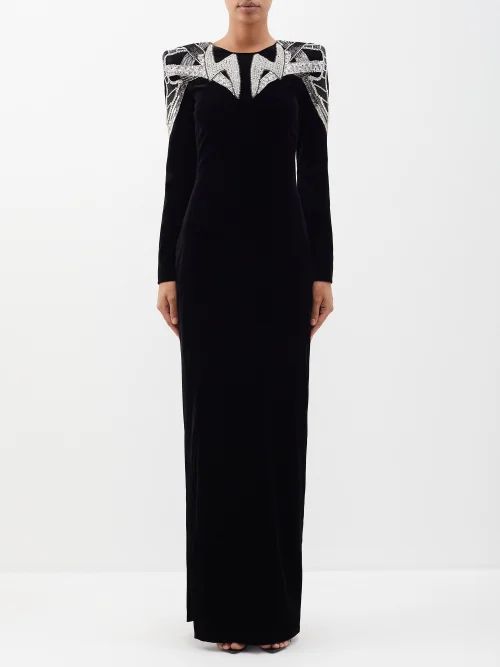 Crystal-embellished Velvet Gown - Womens - Black Multi