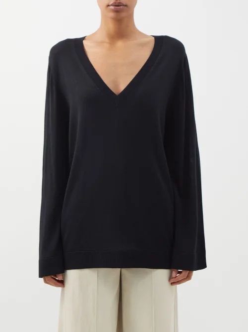V-neck Knit Sweater - Womens - Black