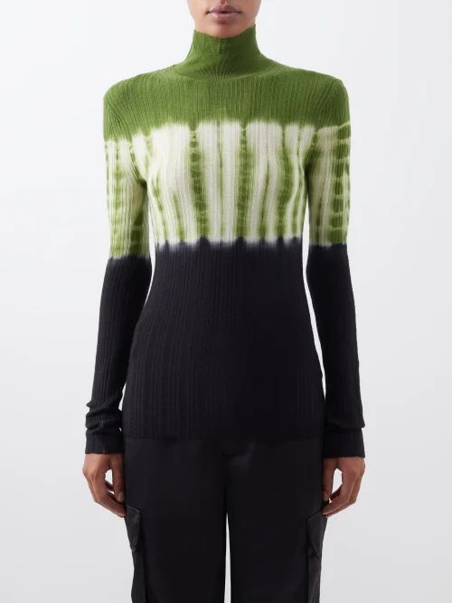 Roll-neck Tie-dyed Wool Top - Womens - Green Black