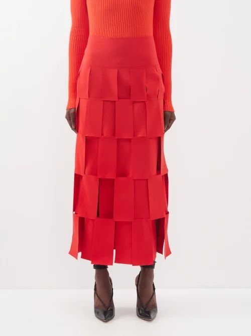 Panelled Crepe Midi Skirt - Womens - Red