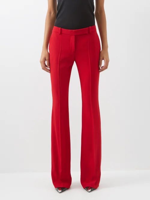 Low-rise Flared Crepe Trousers - Womens - Red