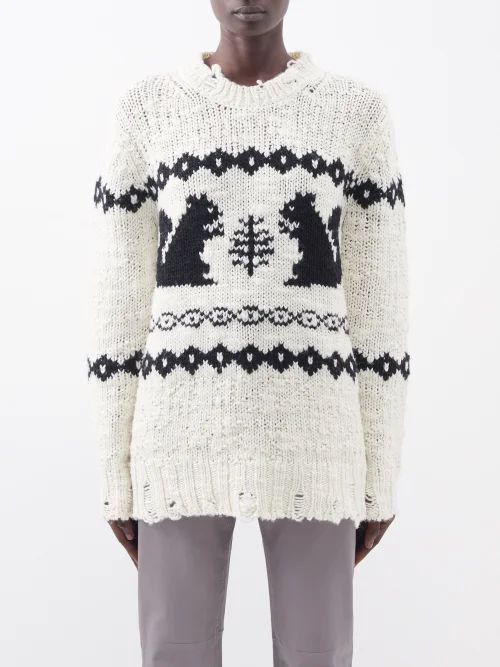 Kebeka Squirrel-jacquard Wool Roll-neck Sweater - Womens - White Black