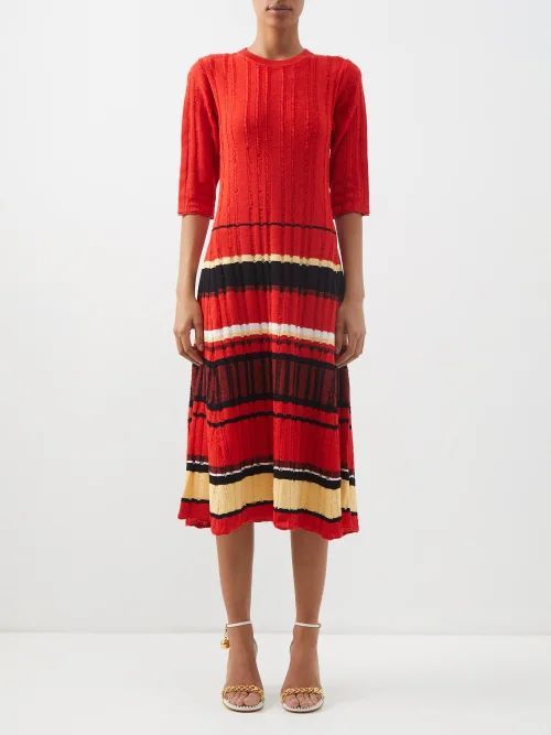 Striped Fil-coupé Knitted Cotton-blend Midi Dress - Womens - Red Multi