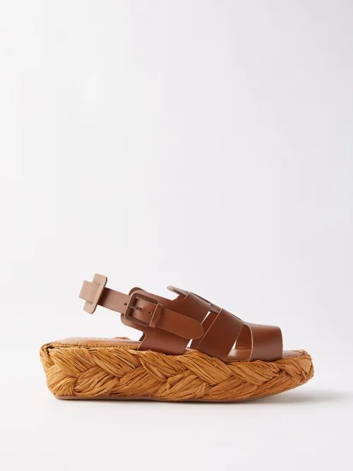 Aurel Leather And Raffia Platform Sandals - Womens - Brown