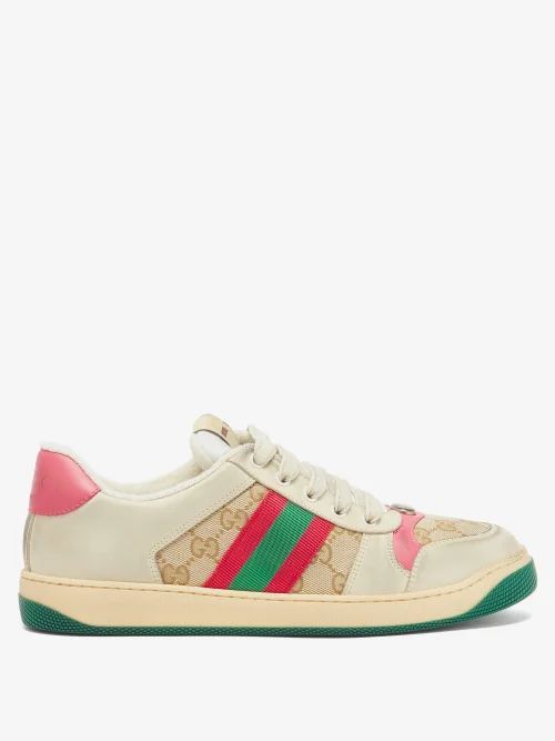 Screener Gg-logo Distressed-leather Trainers - Womens - Multi