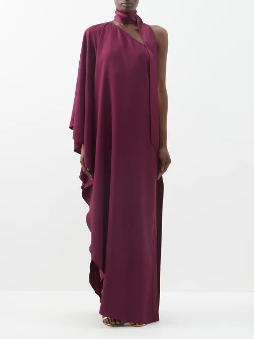 Bolkan One-shoulder Satin Gown - Womens - Burgundy