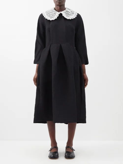 Lace-collar Jacquard Midi Dress - Womens - Black
