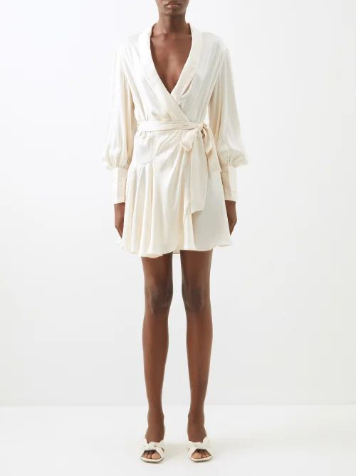 Wrap-front Silk Mini Dress - Womens - Off White