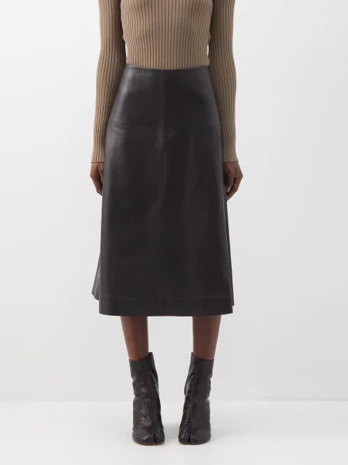 Leather Midi Skirt - Womens - Black