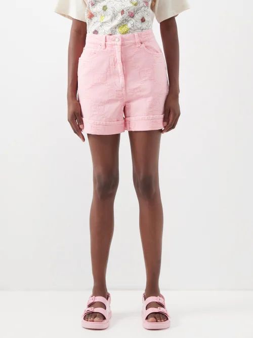 GG-jacquard Denim Shorts - Womens - Light Pink