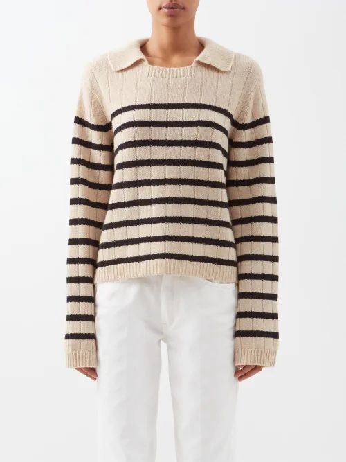 Mateo Striped-cashmere Sweater - Womens - White Stripe