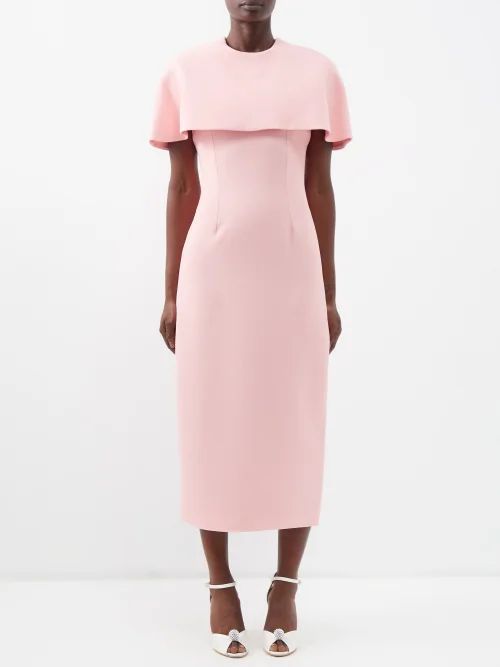 Blaine Caped-shoulder Crepe Midi Dress - Womens - Light Pink