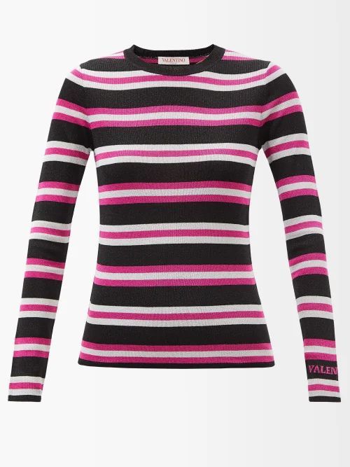 Round-neck Striped Knitted Top - Womens - Pink Stripe