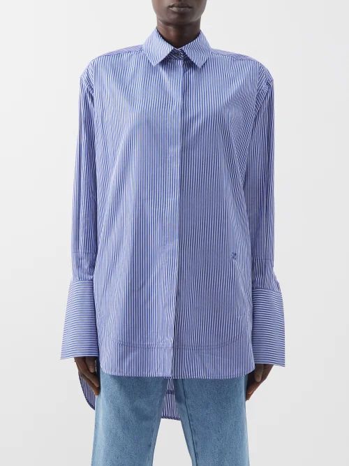 Elongated-cuff Striped Cotton-poplin Shirt - Womens - Blue White