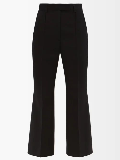Cropped Canvas Flared Trousers - Womens - Black