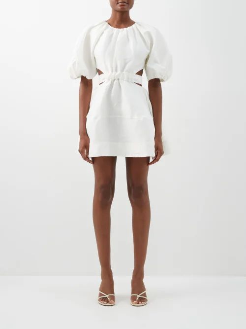 Psychedelia Cutout Linen-blend Mini Dress - Womens - Ivory