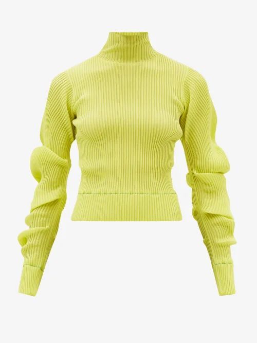 Spiral High-neck Ribbed Silk Top - Womens - Yellow