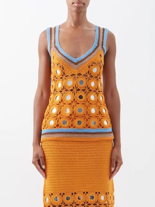 Marimba Crochet Mirror-embellished Top - Womens - Orange Multi