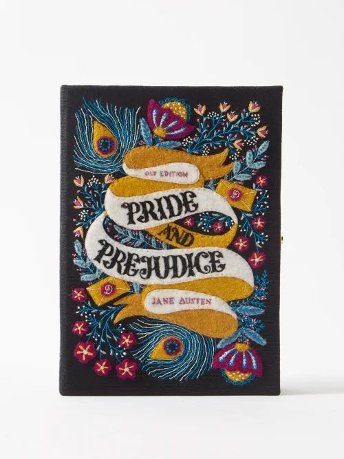 Pride And Prejudice Embroidered Book Clutch Bag - Womens - Black Multi