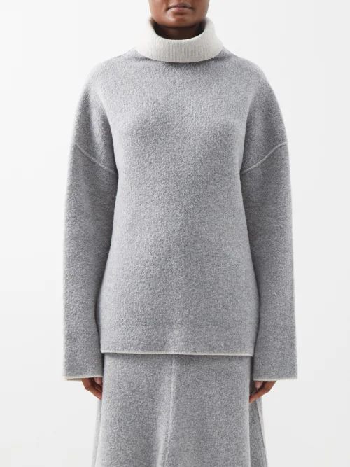 Roll-neck Merino-blend Sweater - Womens - Mid Grey