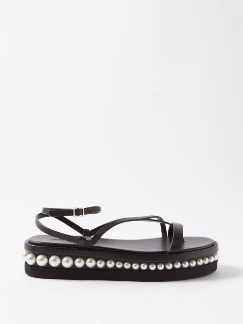 Pine Faux Pearl-embellished Leather Sandals - Womens - Black And White