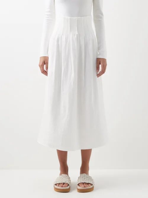 High-waisted Linen Midi Skirt - Womens - Ivory