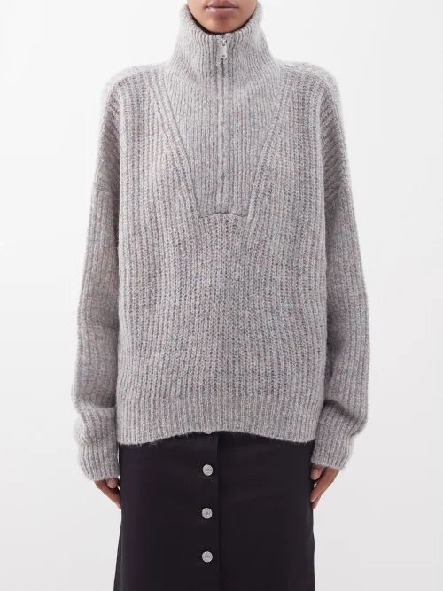 Myclan Zip-neck Ribbed-knit Sweater - Womens - Light Grey