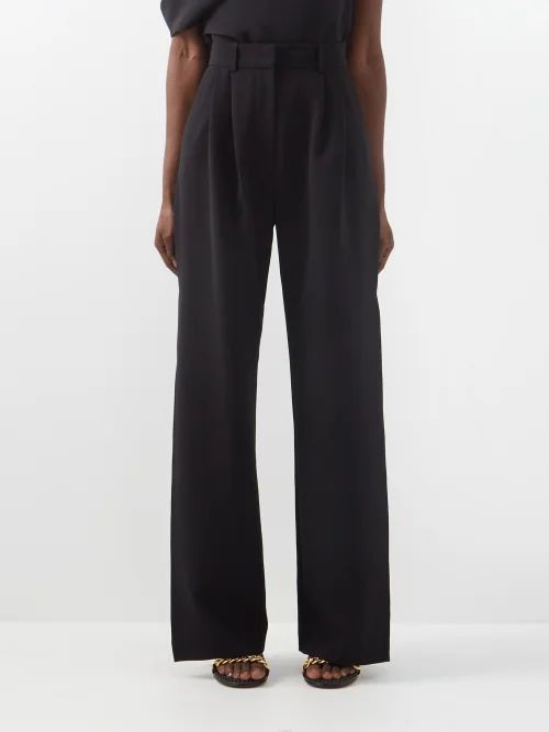 Side-slit Crepe Wide-leg Trousers - Womens - Black