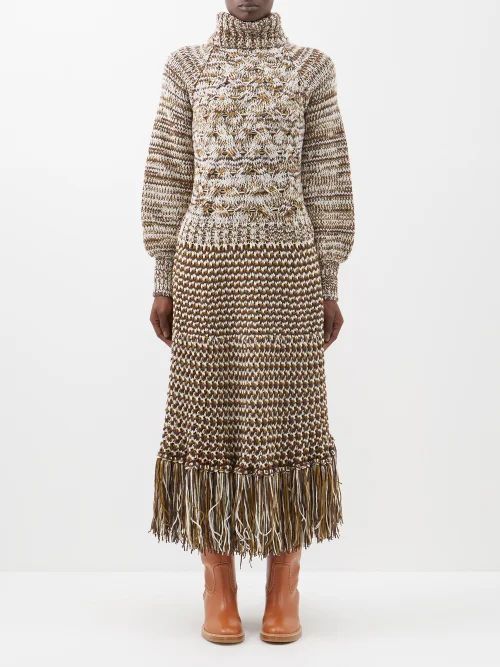 Marina Fringed Cable-knit Midi Sweater Dress - Womens - Multi