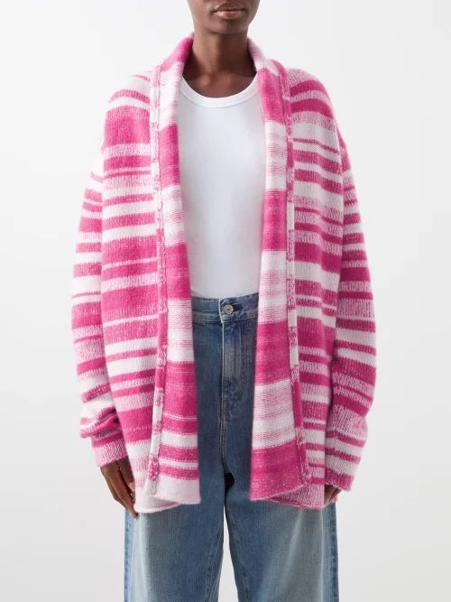 Striped Cashmere Cardigan - Womens - Pink White