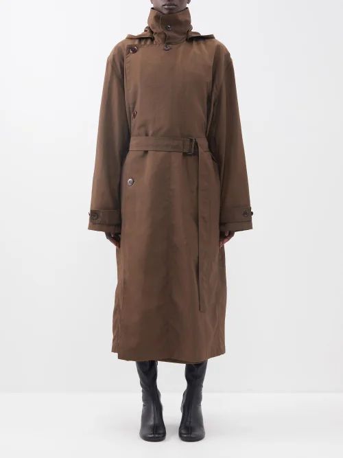 Hooded Nylon-canvas Trench Coat - Womens - Camel