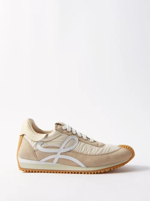 Flow Runner Nylon And Suede Trainers - Womens - Beige