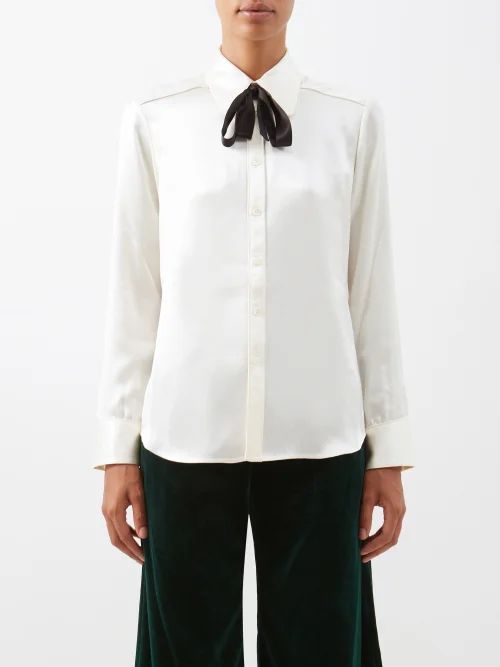 Dolly Bow-trimmed Silk-satin Shirt - Womens - Ivory