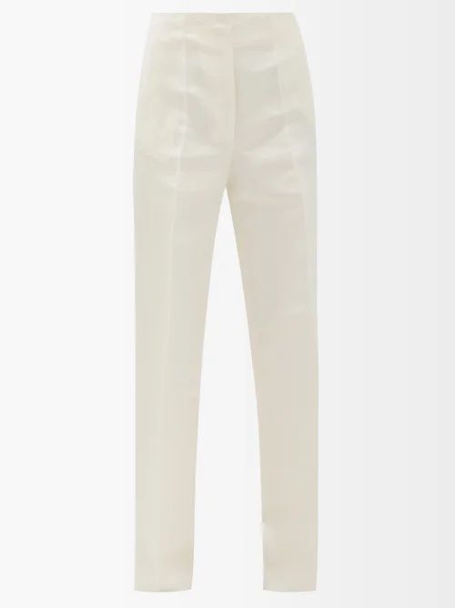 Lazco Duchess-silk Wide-leg Trousers - Womens - Ivory
